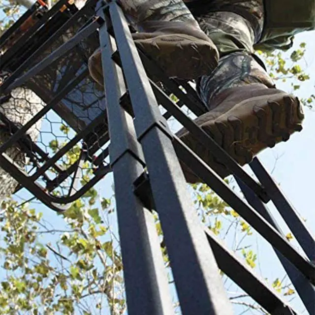 Alt view image 6 of 7 - MLS1550 Skybox Deluxe 20' Tall Single Steel Ladder Tree Stand with Adjustable Padded Shooting Rail for Big Game & Hunting
