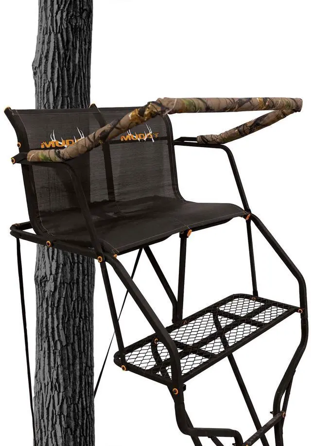 Main image of Double Droptine Deer Hunting Ladderstand, 2 Person Climbing Tree Stand with Flex-Tek Seat and Padded Adjustable Shooting Rail