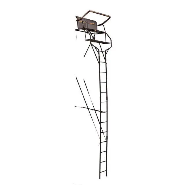 Alt view image 3 of 7 - Double Droptine Deer Hunting Ladderstand, 2 Person Climbing Tree Stand with Flex-Tek Seat and Padded Adjustable Shooting Rail