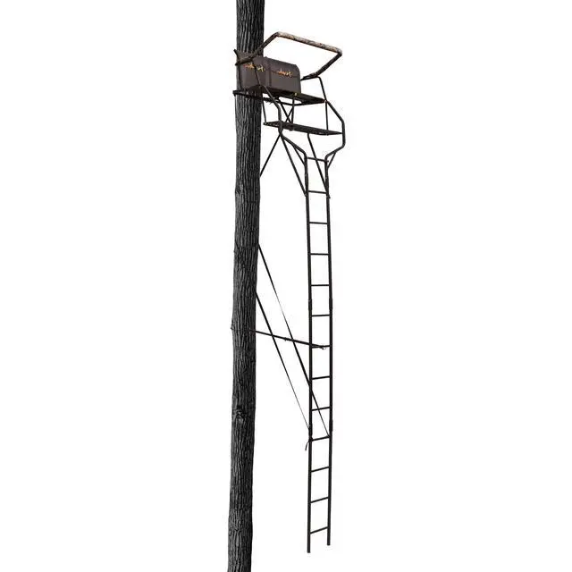 Alt view image 2 of 7 - Double Droptine Deer Hunting Ladderstand, 2 Person Climbing Tree Stand with Flex-Tek Seat and Padded Adjustable Shooting Rail