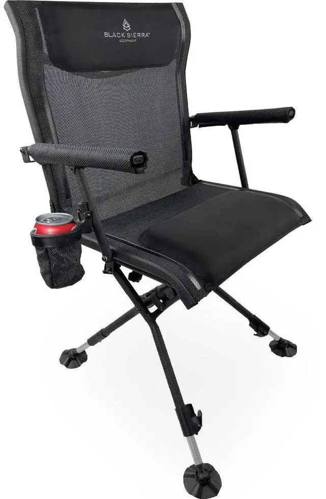 Main image of Black Sierra XL Swivel Hunting Chair 360 Silent Blind Seat Heavy Duty Support 300 lbs w/Padded Armrests, All Terrain Feet Cupholder and Carry Strap, Portable Outdoor Seat for Turkey and Deer Hunting