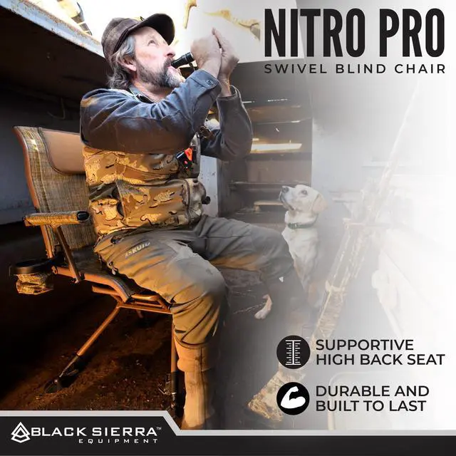 Alt view image 3 of 7 - Black Sierra XL Swivel Hunting Chair 360 Silent Blind Seat Heavy Duty Support 300 lbs w/Padded Armrests, All Terrain Feet Cupholder and Carry Strap, Portable Outdoor Seat for Turkey and Deer Hunting