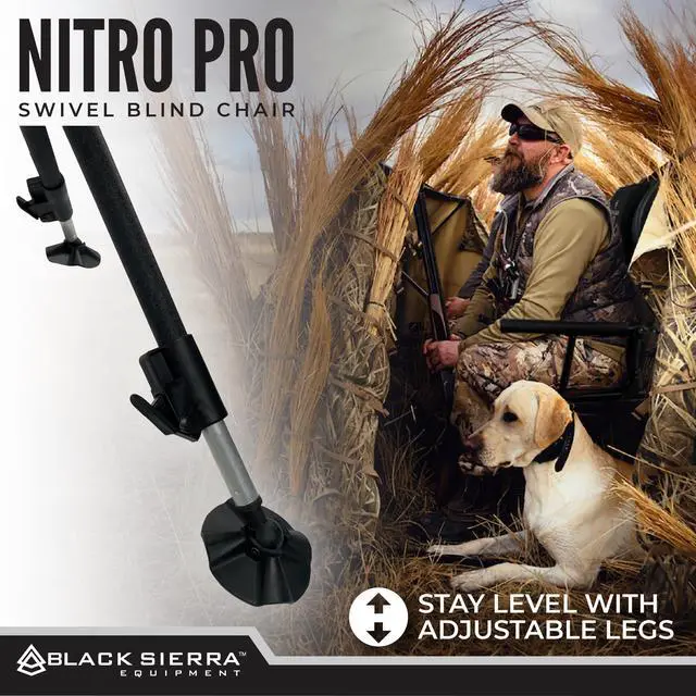Alt view image 7 of 7 - Black Sierra XL Swivel Hunting Chair 360 Silent Blind Seat Heavy Duty Support 300 lbs w/Padded Armrests, All Terrain Feet Cupholder and Carry Strap, Portable Outdoor Seat for Turkey and Deer Hunting