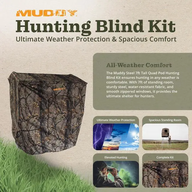 Alt view image 2 of 7 - Steel 7' Quad Pod Hunting Blind Cover w/Zippered Windows, Camouflage (Stand Not Included)