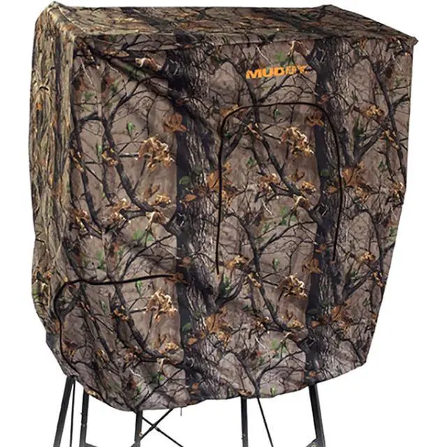 Alt view image 7 of 7 - Steel 7' Quad Pod Hunting Blind Cover w/Zippered Windows, Camouflage (Stand Not Included)