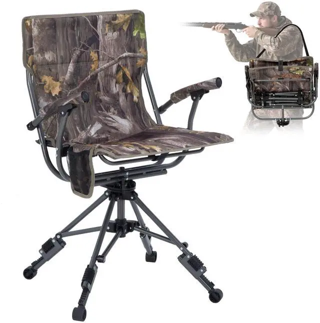 Main image of Folding Hunting Chair for Blinds 360 Degree Silent Swivel 330LBS | Padded Cushion Hunting Seat 330LBS CapacityArmrest, 4 Legs Adjustable Height, Shoulder Strap, Cup Holder