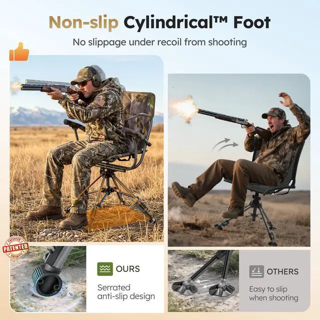 Alt view image 5 of 7 - Folding Hunting Chair for Blinds 360 Degree Silent Swivel 330LBS | Padded Cushion Hunting Seat 330LBS CapacityArmrest, 4 Legs Adjustable Height, Shoulder Strap, Cup Holder