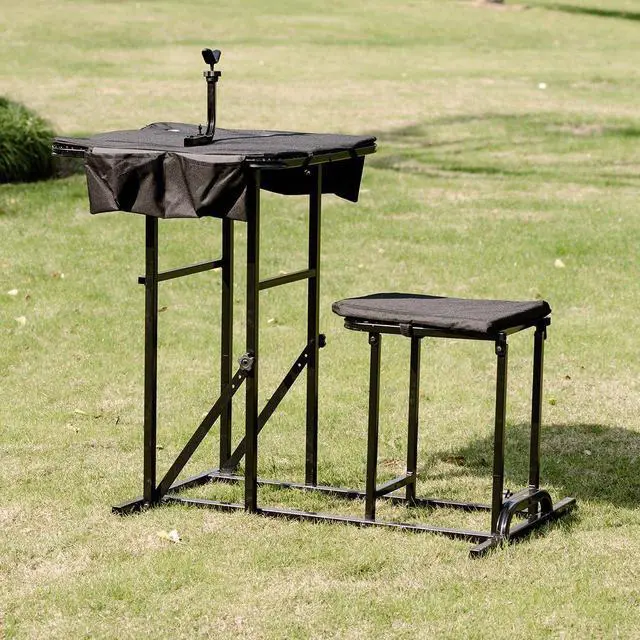 Alt view image 3 of 7 - Foldable Shooting Table, Height Adjustable Shooting Bench with Adjustable Gun Rest, Ammo Pockets, Padded Seat, Portable Shooting Bench Rest for Rifles, Hunting, Outdoor