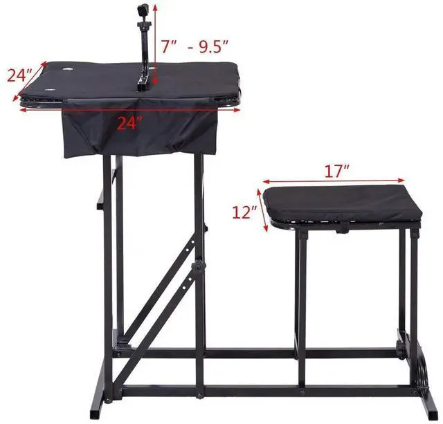 Alt view image 5 of 7 - Foldable Shooting Table, Height Adjustable Shooting Bench with Adjustable Gun Rest, Ammo Pockets, Padded Seat, Portable Shooting Bench Rest for Rifles, Hunting, Outdoor