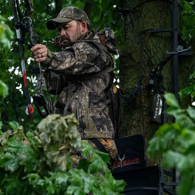 Alt view image 6 of 7 - Big Game Captain XC Hang-On Treestand, Lightweight Steel Construction w/Flip-Back Flex-Tek Seat, 300 lbs Weight Rating, 24"x30" Foot Platform