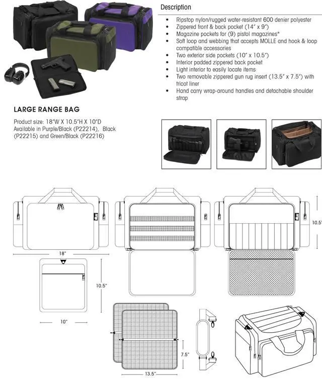 Alt view image 4 of 5 - US Peacekeeper P22215 Large Range Bag (Black), 18" x 10.5" x 10"