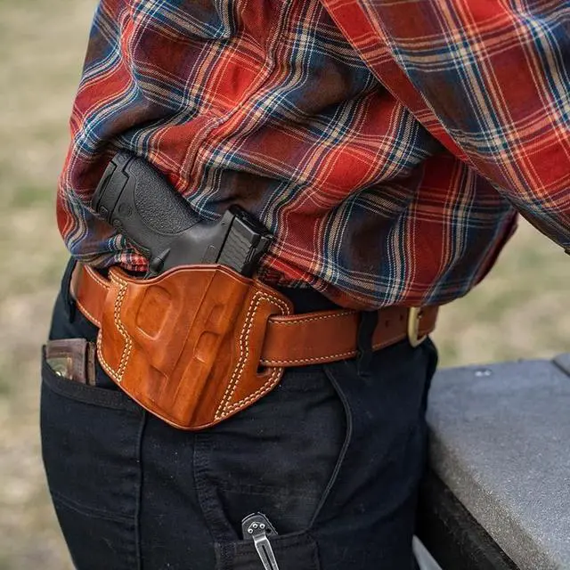 Alt view image 6 of 6 - Combat Master Leather Belt Holster, Ruger SP101 3in/Kimber K6S, Right Hand, Tan, CM318