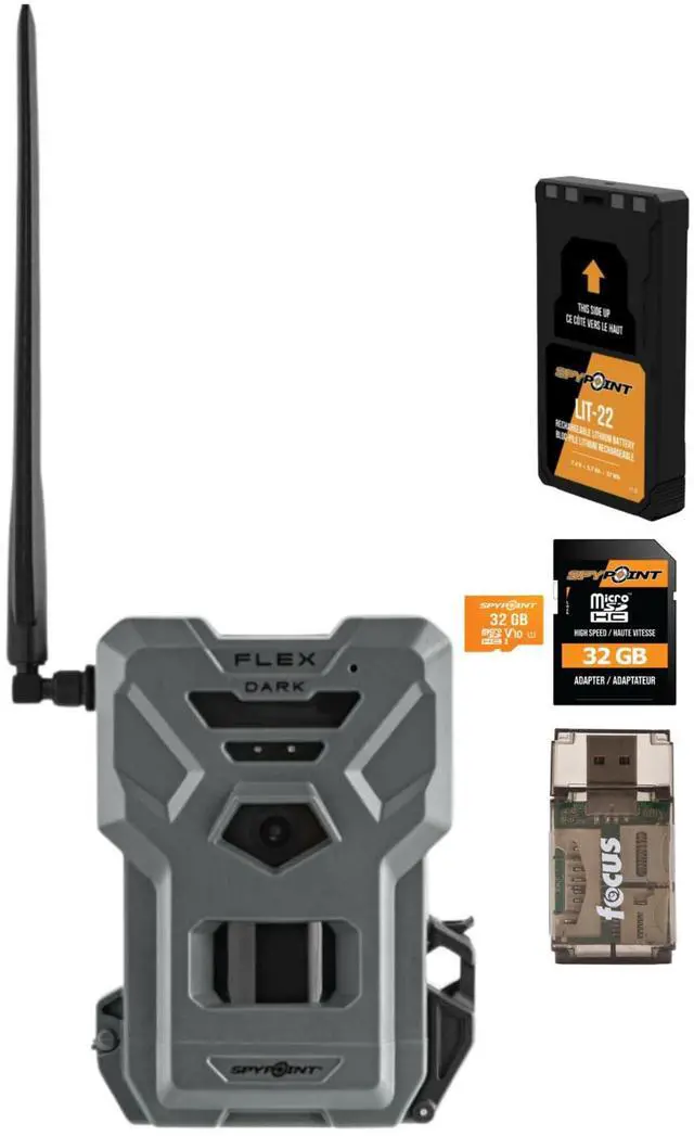 Main image of Flex Dark Cellular Trail Camera, 40MP, 1080p Video, No Glow | Includes Battery Pack, 32GB Microsd and Card Reader, Dual-SIM Cellular, GPS Locator, 100 Ft Detection, 1080p Video with Sound