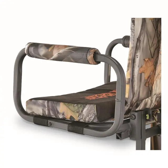Alt view image 3 of 7 - Deluxe Hang-On Tree Stand Chair for Hunting Cushion Seat Hunt Gear Equipment Accessories, Camo