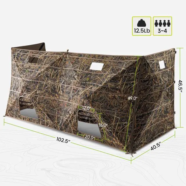 Alt view image 5 of 7 - Hunting Blind Panel with Carrying Bag, 3-4 Person Pop-up Waterfowl Blinds, Resilient Field Duck Hunting TentNext Evos & Realtree MAX-5