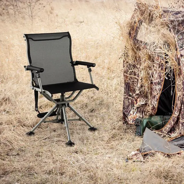 Alt view image 2 of 7 - Hunting Chair, 360 Degree Silent Swivel Blind Chair with 4 Adjustable Legs, Foot Pads & Armrests, Portable Folding Hunting Chairs for Blinds, Fishing, Camping