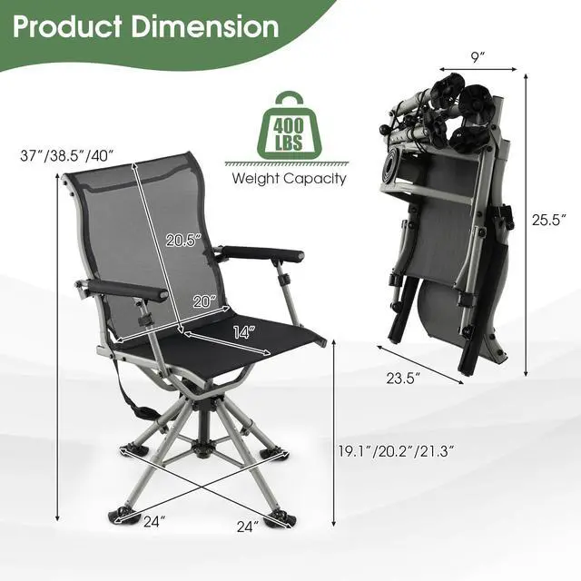 Alt view image 3 of 7 - Hunting Chair, 360 Degree Silent Swivel Blind Chair with 4 Adjustable Legs, Foot Pads & Armrests, Portable Folding Hunting Chairs for Blinds, Fishing, Camping