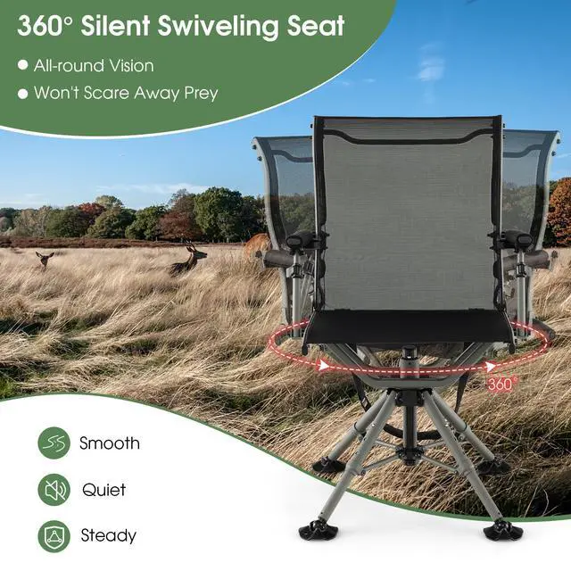 Alt view image 4 of 7 - Hunting Chair, 360 Degree Silent Swivel Blind Chair with 4 Adjustable Legs, Foot Pads & Armrests, Portable Folding Hunting Chairs for Blinds, Fishing, Camping