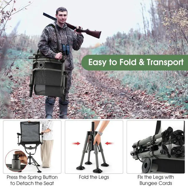 Alt view image 6 of 7 - Hunting Chair, 360 Degree Silent Swivel Blind Chair with 4 Adjustable Legs, Foot Pads & Armrests, Portable Folding Hunting Chairs for Blinds, Fishing, Camping