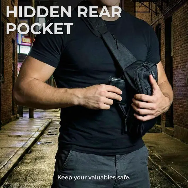 Alt view image 6 of 7 - Premium Concealed Carry Bag for Men with Quick Access Pull Tab and 4 Accessory Slots CCW Sling Bag for Men with Waterproof Heavy Duty Zippers Durable Adjustable Holster Included