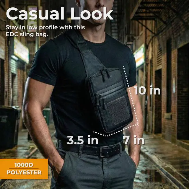 Alt view image 3 of 7 - Premium Concealed Carry Bag for Men with Quick Access Pull Tab and 4 Accessory Slots CCW Sling Bag for Men with Waterproof Heavy Duty Zippers Durable Adjustable Holster Included