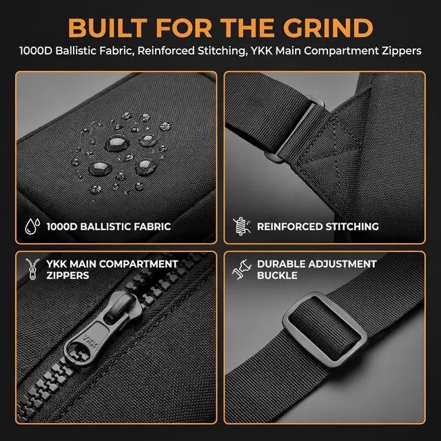 Alt view image 4 of 7 - Premium Sling Carry Bag for Men with Quick Access Pull Tab and 4 Accessory Slots CCW Sling Bag for Men with Waterproof Heavy Duty Zippers Durable Adjustable Holster Included