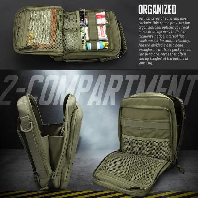 Alt view image 5 of 7 - Tactical Molle Admin Pouch, Molle Pouches of Double Layer Design | Utility EDC Pouch Organizer, Modular Tool Pouch, Medical EMT Attachment Bag,Large Capacity, Elastic Webbing Insert Panel