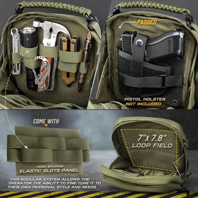 Alt view image 3 of 7 - Tactical Molle Admin Pouch, Molle Pouches of Double Layer Design | Utility EDC Pouch Organizer, Modular Tool Pouch, Medical EMT Attachment Bag,Large Capacity, Elastic Webbing Insert Panel