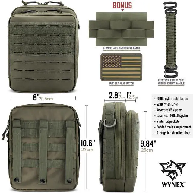 Alt view image 6 of 7 - Tactical Molle Admin Pouch, Molle Pouches of Double Layer Design | Utility EDC Pouch Organizer, Modular Tool Pouch, Medical EMT Attachment Bag,Large Capacity, Elastic Webbing Insert Panel