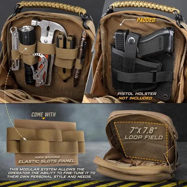 Alt view image 3 of 6 - Tactical Molle Admin Pouch, Molle Pouches of Double Layer Design | Utility EDC Pouch Organizer, Modular Tool Pouch, Medical EMT Attachment Bag,Large Capacity, Elastic Webbing Insert Panel