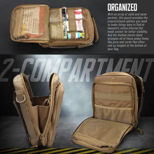Alt view image 5 of 6 - Tactical Molle Admin Pouch, Molle Pouches of Double Layer Design | Utility EDC Pouch Organizer, Modular Tool Pouch, Medical EMT Attachment Bag,Large Capacity, Elastic Webbing Insert Panel