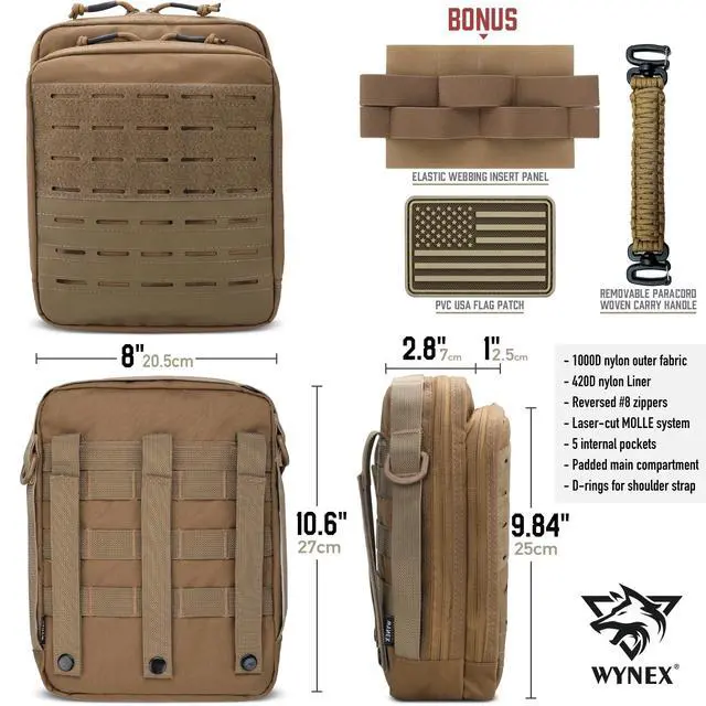 Alt view image 6 of 6 - Tactical Molle Admin Pouch, Molle Pouches of Double Layer Design | Utility EDC Pouch Organizer, Modular Tool Pouch, Medical EMT Attachment Bag,Large Capacity, Elastic Webbing Insert Panel