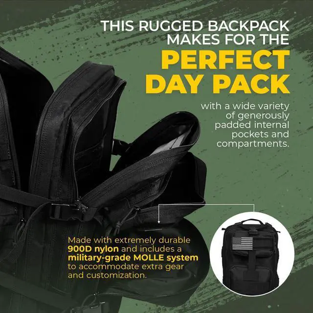 Alt view image 3 of 7 - 40L Tactical Backpack | 7 Compartments | Padded Comfort | MOLLE System | Heavy-Duty Nylon | Versatile Use | Outdoor Survival, Camping, Gym, Travel | Large rucksack backpack