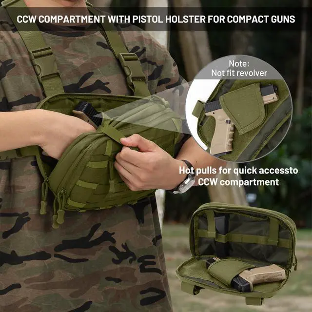 Alt view image 3 of 7 - Tactical EDC Chest Bag Utility Molle Chest Rig Pouch with CCW Compartment Adjustable Strap Outdoor Chest Pack