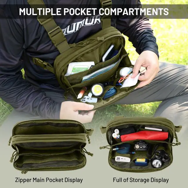 Alt view image 5 of 7 - Tactical EDC Chest Bag Utility Molle Chest Rig Pouch with CCW Compartment Adjustable Strap Outdoor Chest Pack