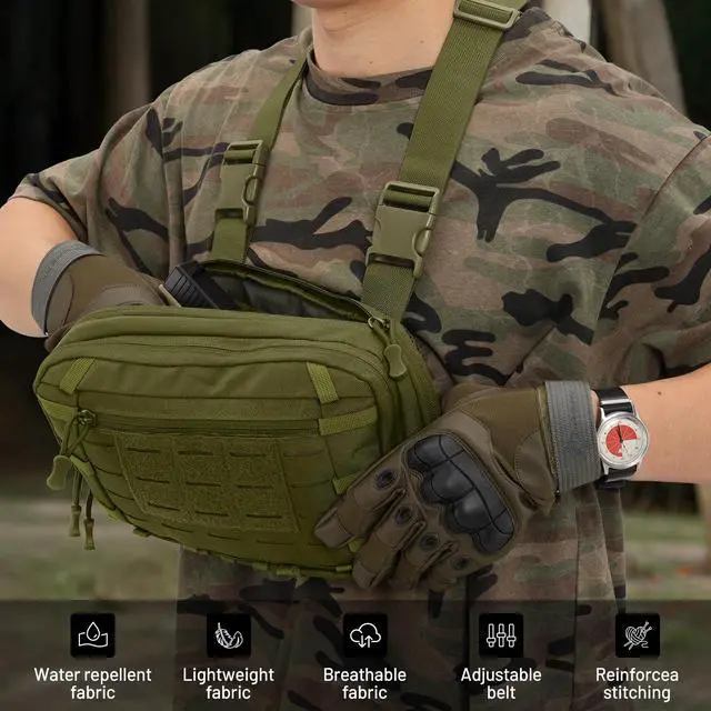Alt view image 6 of 7 - Tactical EDC Chest Bag Utility Molle Chest Rig Pouch with CCW Compartment Adjustable Strap Outdoor Chest Pack