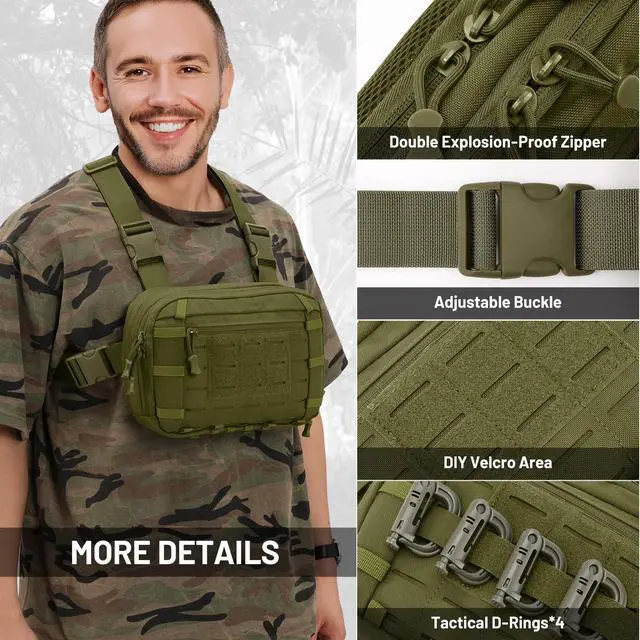 Alt view image 4 of 7 - Tactical EDC Chest Bag Utility Molle Chest Rig Pouch with CCW Compartment Adjustable Strap Outdoor Chest Pack