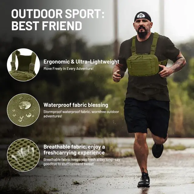 Alt view image 7 of 7 - Tactical EDC Chest Bag Utility Molle Chest Rig Pouch with CCW Compartment Adjustable Strap Outdoor Chest Pack