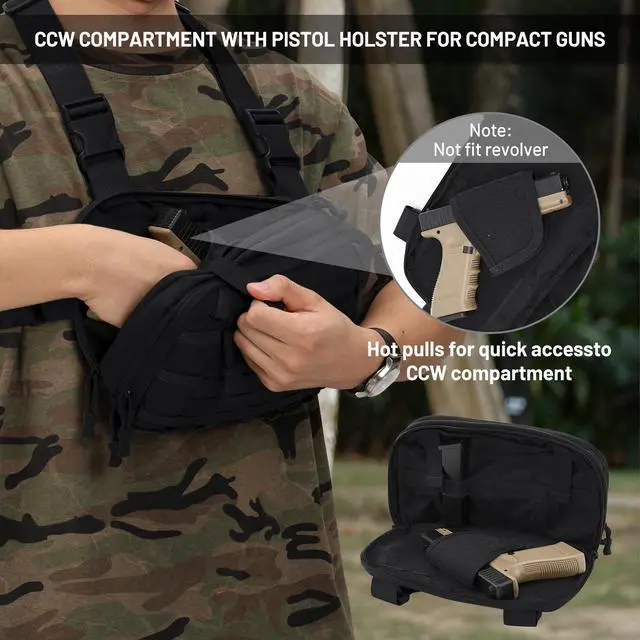 Alt view image 3 of 7 - Tactical EDC Chest Bag Utility Molle Chest Rig Pouch with CCW Compartment Adjustable Strap Outdoor Chest Pack