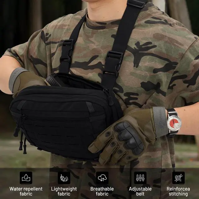 Alt view image 6 of 7 - Tactical EDC Chest Bag Utility Molle Chest Rig Pouch with CCW Compartment Adjustable Strap Outdoor Chest Pack