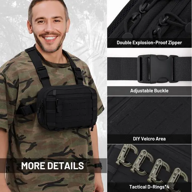 Alt view image 4 of 7 - Tactical EDC Chest Bag Utility Molle Chest Rig Pouch with CCW Compartment Adjustable Strap Outdoor Chest Pack