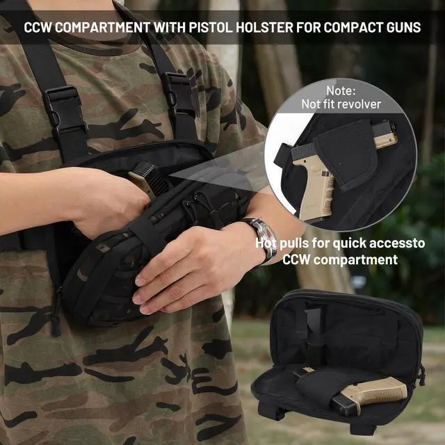 Alt view image 3 of 7 - Tactical EDC Chest Bag Utility Molle Chest Rig Pouch with CCW Compartment Adjustable Strap Outdoor Chest Pack