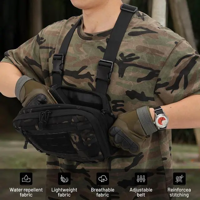 Alt view image 5 of 7 - Tactical EDC Chest Bag Utility Molle Chest Rig Pouch with CCW Compartment Adjustable Strap Outdoor Chest Pack