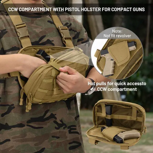 Alt view image 3 of 7 - Tactical EDC Chest Bag Utility Molle Chest Rig Pouch with CCW Compartment Adjustable Strap Outdoor Chest Pack