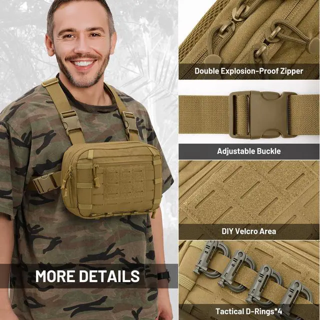 Alt view image 4 of 7 - Tactical EDC Chest Bag Utility Molle Chest Rig Pouch with CCW Compartment Adjustable Strap Outdoor Chest Pack