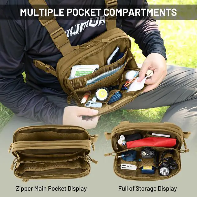 Alt view image 5 of 7 - Tactical EDC Chest Bag Utility Molle Chest Rig Pouch with CCW Compartment Adjustable Strap Outdoor Chest Pack