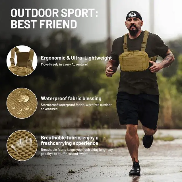 Alt view image 7 of 7 - Tactical EDC Chest Bag Utility Molle Chest Rig Pouch with CCW Compartment Adjustable Strap Outdoor Chest Pack