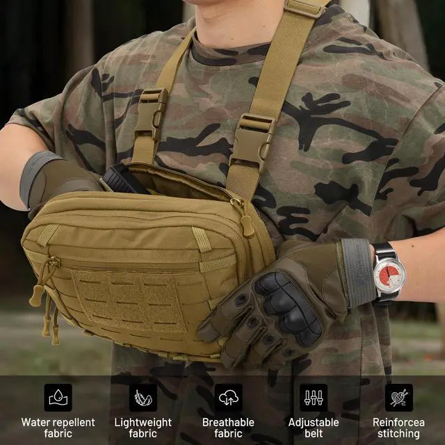 Alt view image 6 of 7 - Tactical EDC Chest Bag Utility Molle Chest Rig Pouch with CCW Compartment Adjustable Strap Outdoor Chest Pack