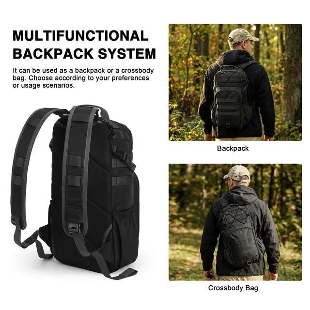 Alt view image 5 of 6 - 25L Tactical Backpack, Molle Sling Bag for Men, Military Rucksack Crossbody Bag for Hiking Travel Camping Gym