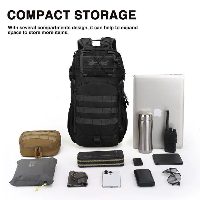 Alt view image 6 of 6 - 25L Tactical Backpack, Molle Sling Bag for Men, Military Rucksack Crossbody Bag for Hiking Travel Camping Gym